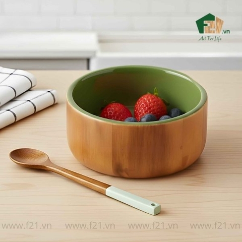 Tô tròn gỗ tự nhiên thiết kế 2 tone màu