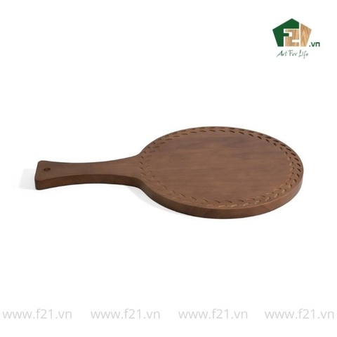 Thớt tròn gỗ tự nhiên có tay cầm viền họa tiết