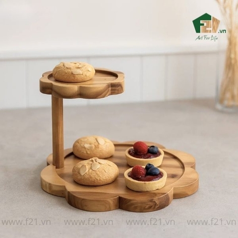 Giá đỡ bánh hình bông hoa 2 tầng gỗ tự nhiên
