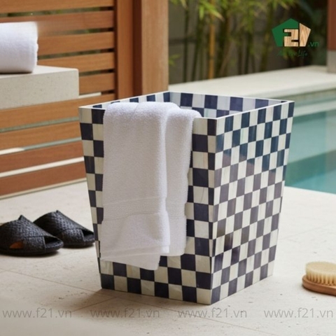 Thùng đựng đồ hình thang sơn mài họa tiết caro