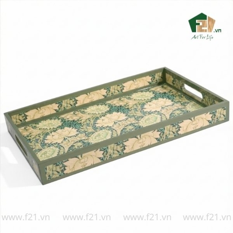 Khay chữ nhật sơn mài họa tiết viền trơn nổi bật