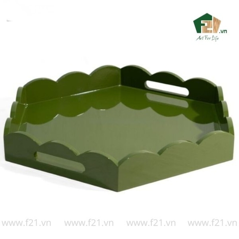 Khay lục giác sơn mài viền lượn sóng
