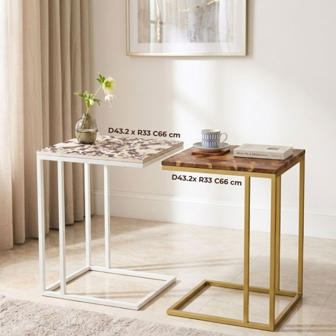 Bàn chữ nhật decor gỗ dáng chữ C nghệ thuật