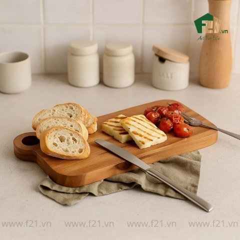 Thớt chữ nhật gỗ tự nhiên bo góc có lỗ treo