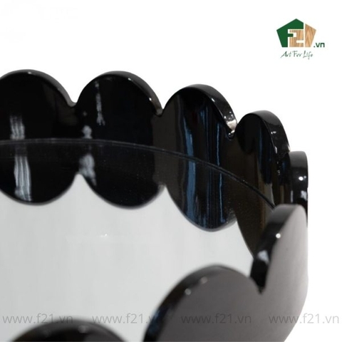 Khay tròn sơn mài mặt gương viền lượn sóng