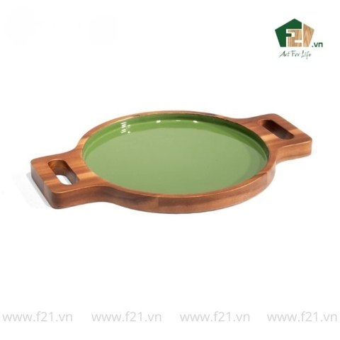 Đĩa tròn gỗ tự nhiên có tay cầm 2 bên