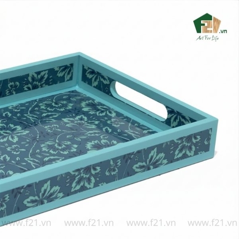 Khay chữ nhật sơn mài họa tiết hoa văn