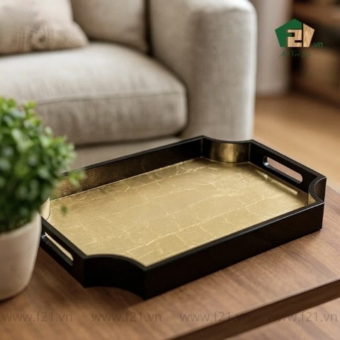 Khay chữ nhật dát bạc góc lượn sóng
