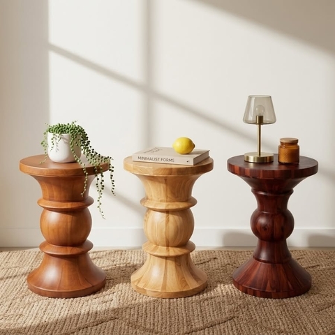 Bàn tròn decor gỗ tự nhiên dáng đồng hồ cát cách điệu