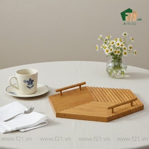 Khay lục giác gỗ tự nhiên vân sọc nổi