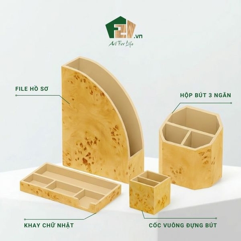 Bộ văn phòng phẩm vân burl độc đáo sang trọng