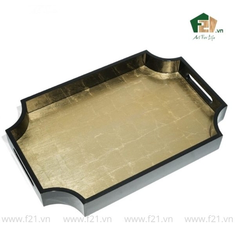 Khay chữ nhật dát bạc góc lượn sóng