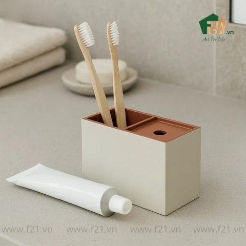 Hộp đựng bàn chải và tăm bông sơn mài 2 ngăn