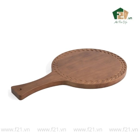 Thớt tròn gỗ tự nhiên có tay cầm viền họa tiết