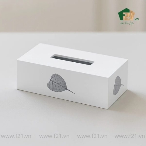 Hộp chữ nhật đựng khăn giấy sơn mài họa tiết lá