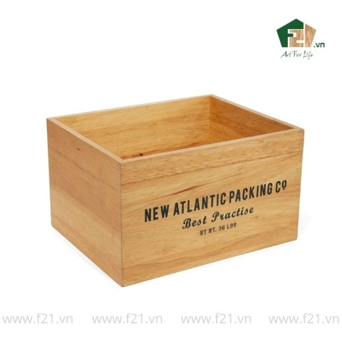 Thùng đựng đồ chữ nhật gỗ cao su in thông tin