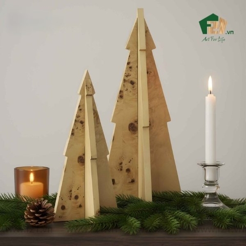 Bộ tượng cây thông giáng sinh veneer burl độc đáo