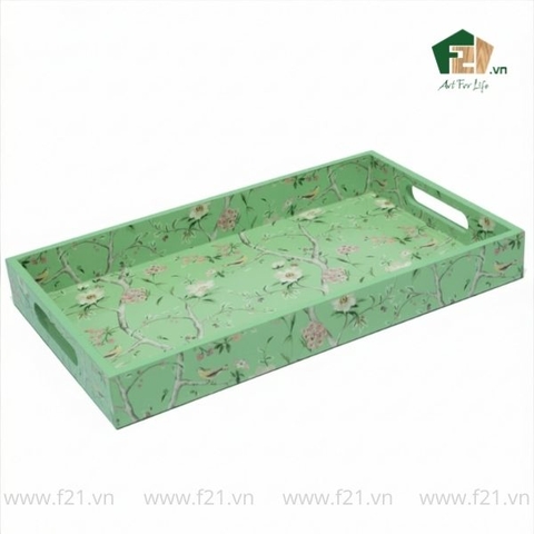 Khay chữ nhật sơn mài họa tiết có tay cầm