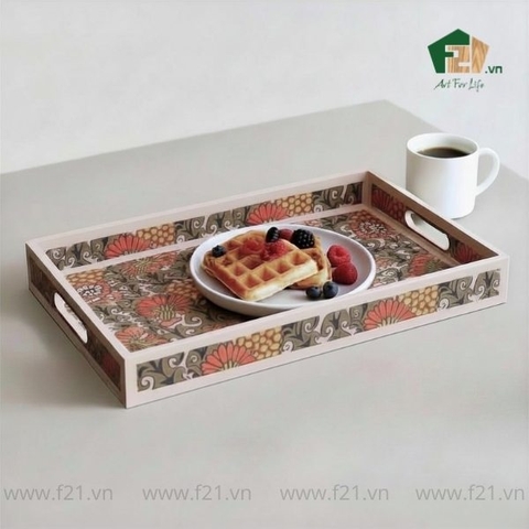 Khay chữ nhật sơn mài họa tiết hoa văn nổi bật