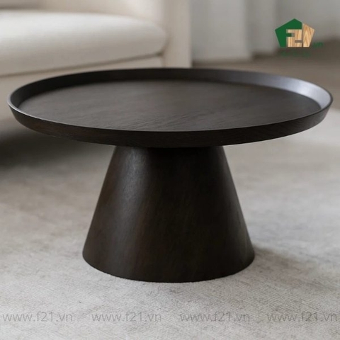 Bàn cà phê gỗ sồi kết hợp với sơn mài mặt khay tròn