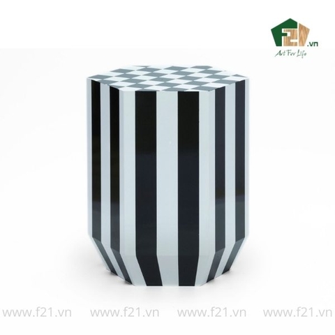 Bàn phụ hình lục giác sơn mài họa tiết caro
