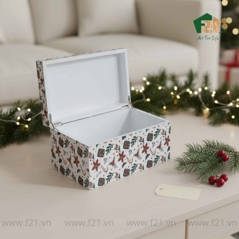 Hộp đựng chữ nhật sơn mài họa tiết giáng sinh