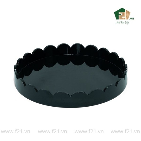 Khay tròn sơn mài viền lượn sóng