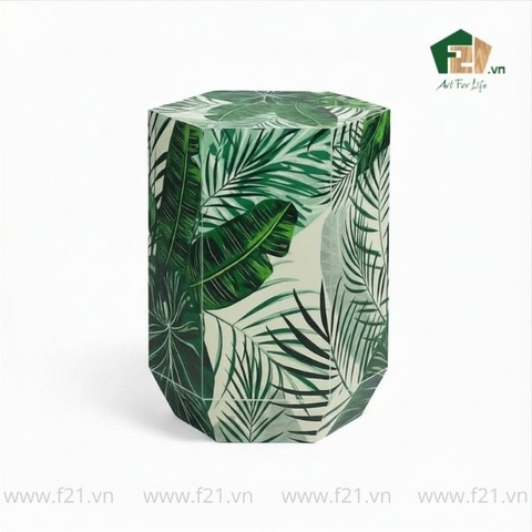 Bàn phụ hình lục giác sơn mài họa tiết lá