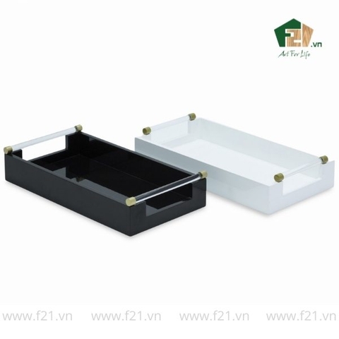 Khay chữ nhật sơn mài có tay cầm mica
