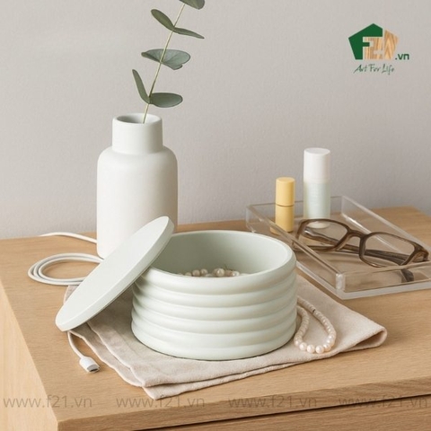 Hộp đựng tròn sơn mài vân rãnh nổi