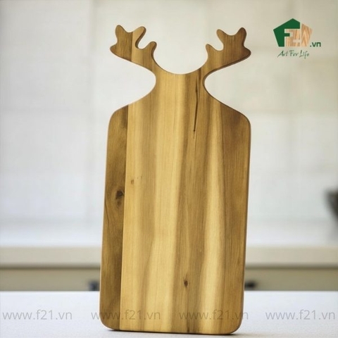 Thớt chữ nhật gỗ tự nhiên tay cầm hình gạc hươu