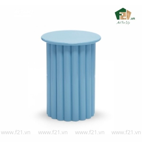 Bàn phụ tròn sơn mài dáng trụ kẻ sọc nổi