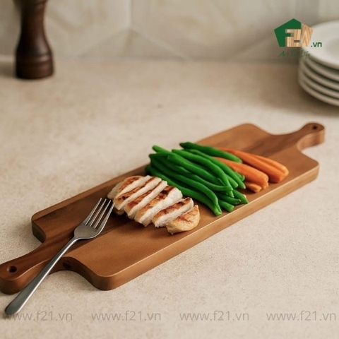 Thớt dài hình chữ nhật gỗ tự nhiên có tay cầm 2 bên