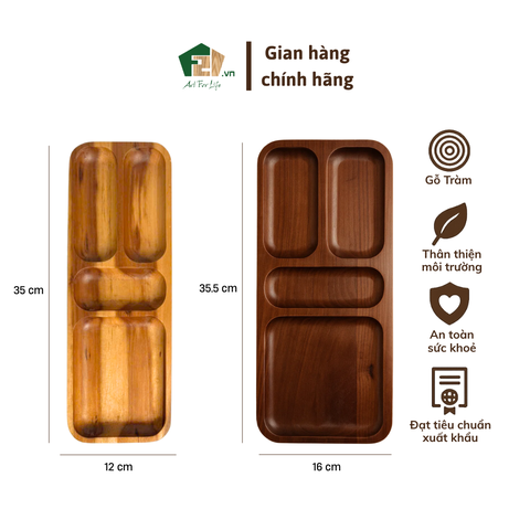 Dĩa chữ nhật chia ngăn gỗ tràm