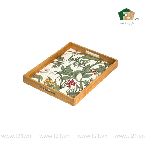 Khay gỗ cao su họa tiết hoa phong lan