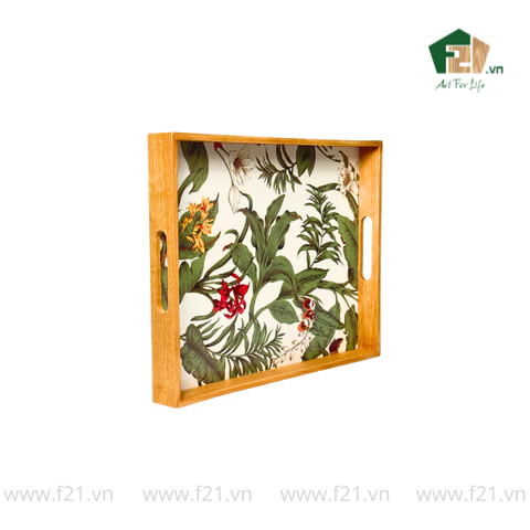 Khay gỗ cao su họa tiết hoa phong lan