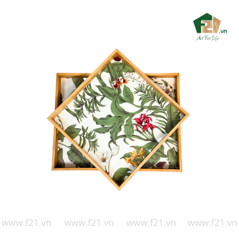 Khay gỗ cao su họa tiết hoa phong lan