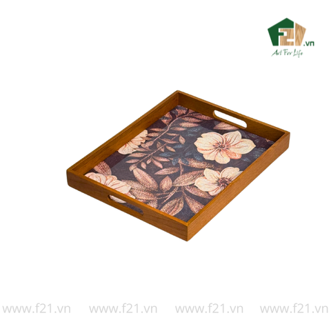 Khay gỗ sồi họa tiết hoa hải quỳ cách điệu nghệ thuật