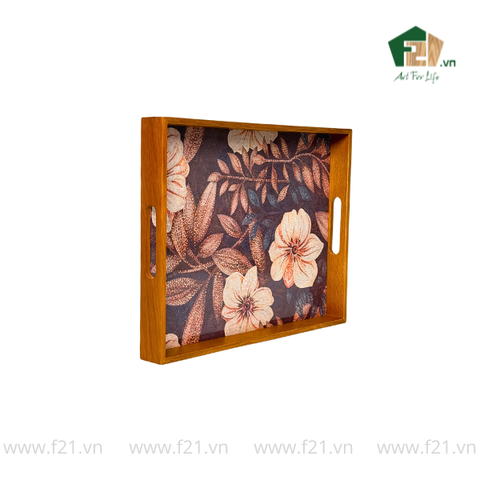 Khay gỗ sồi họa tiết hoa hải quỳ cách điệu nghệ thuật