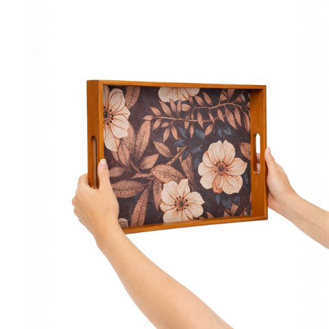Khay gỗ sồi họa tiết hoa hải quỳ cách điệu nghệ thuật