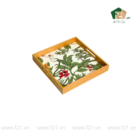 Khay gỗ cao su họa tiết hoa phong lan