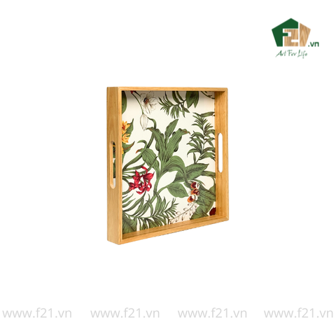 Khay gỗ cao su họa tiết hoa phong lan