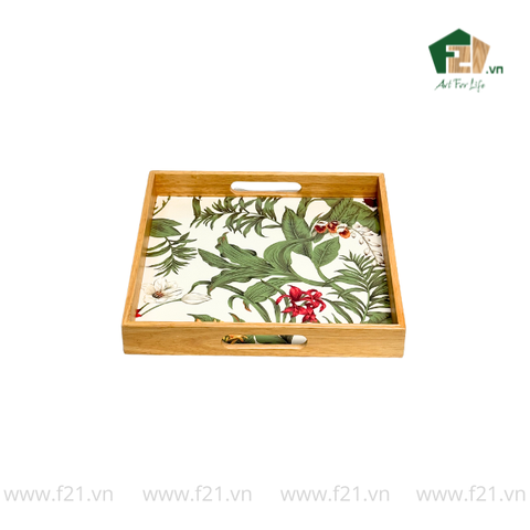 Khay gỗ cao su họa tiết hoa phong lan