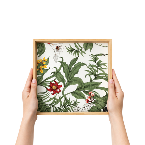 Khay gỗ cao su họa tiết hoa phong lan