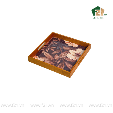 Khay gỗ sồi họa tiết hoa hải quỳ cách điệu nghệ thuật