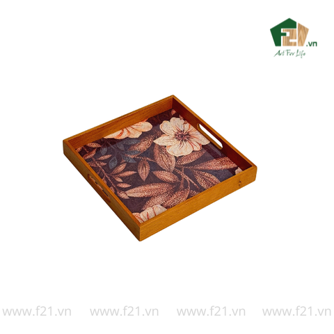Khay gỗ sồi họa tiết hoa hải quỳ cách điệu nghệ thuật