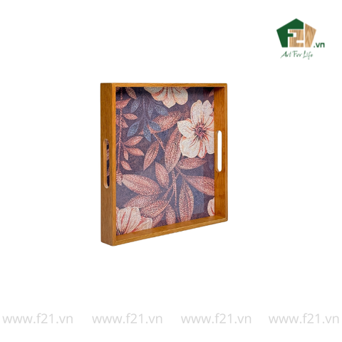 Khay gỗ sồi họa tiết hoa hải quỳ cách điệu nghệ thuật