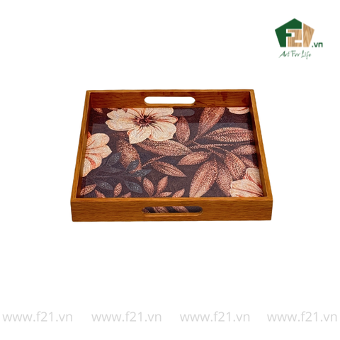 Khay gỗ sồi họa tiết hoa hải quỳ cách điệu nghệ thuật