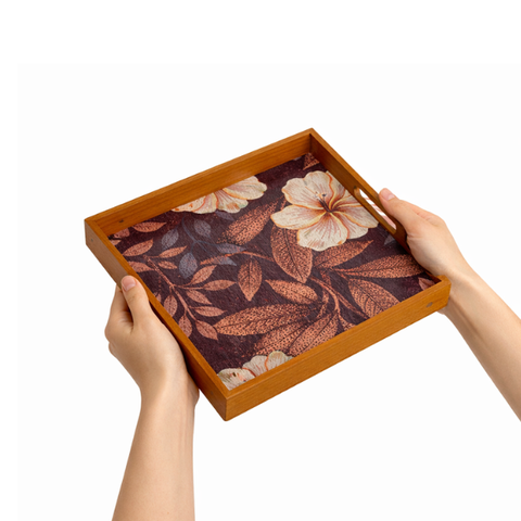 Khay gỗ sồi họa tiết hoa hải quỳ cách điệu nghệ thuật