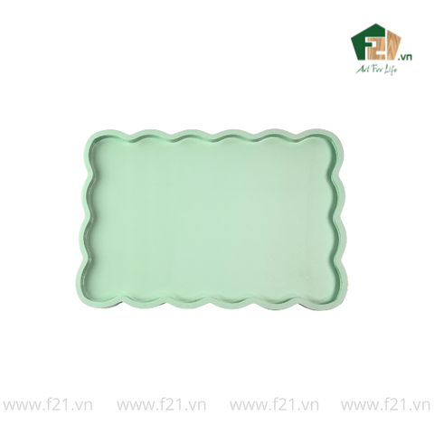 Khay chữ nhật lượn sóng sơn mài màu xanh ngọc trơn - 45.7x32 H2.5 cm